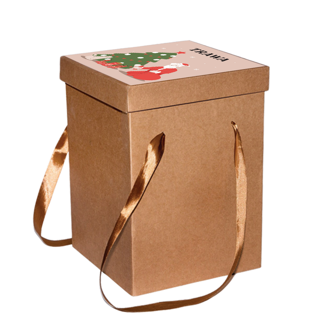 Коробка крафт с лентами Новый год (Всем подарки он принес) купить онлайн на сайте TRAWA