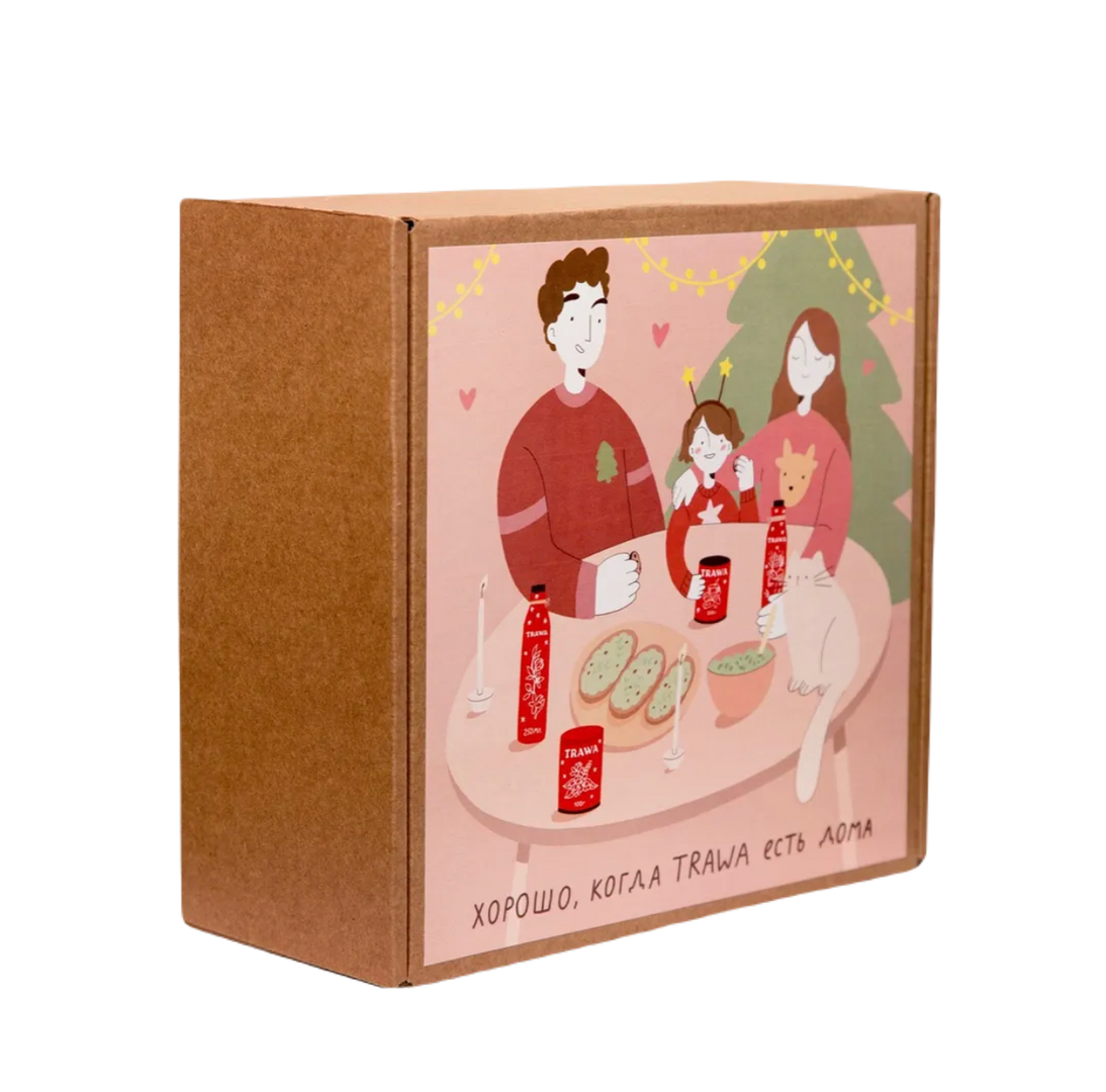 Коробка крафт квадратная Новый год (Семья) купить на сайте TRAWA