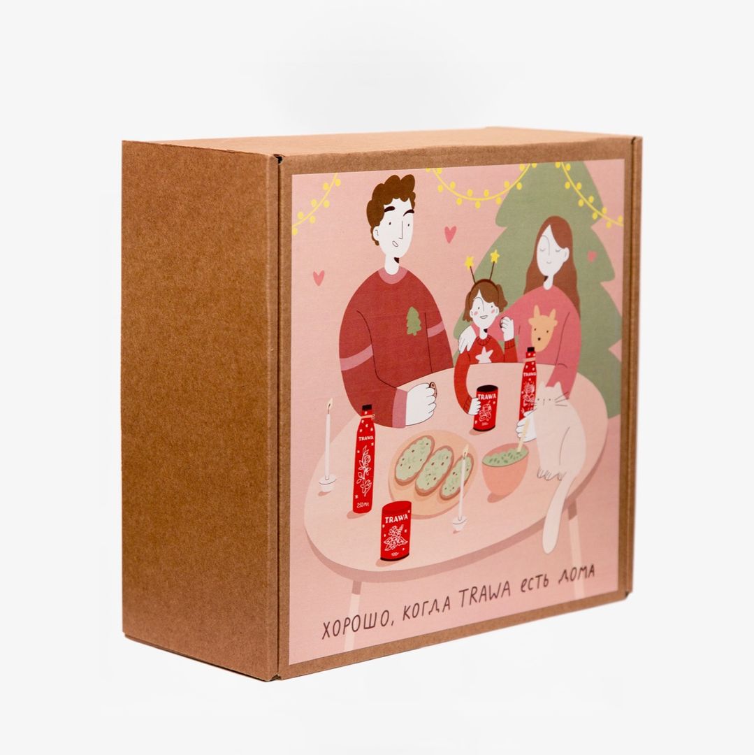 Коробка крафт квадратная Новый год (Семья) купить на сайте TRAWA