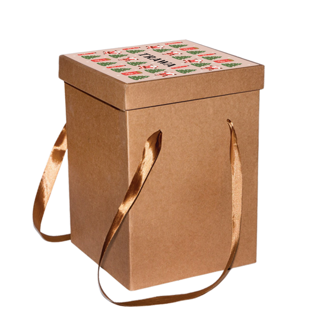 Коробка крафт с лентами Новый год (Дед Мороз) купить онлайн на сайте TRAWA