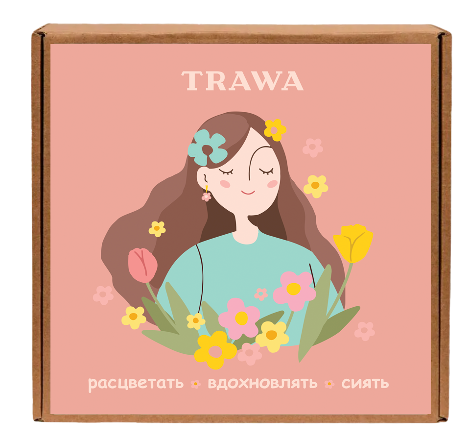 Коробка крафт квадратная 8 марта (специальная наклейка, розовый наполнитель)   купить на сайте TRAWA