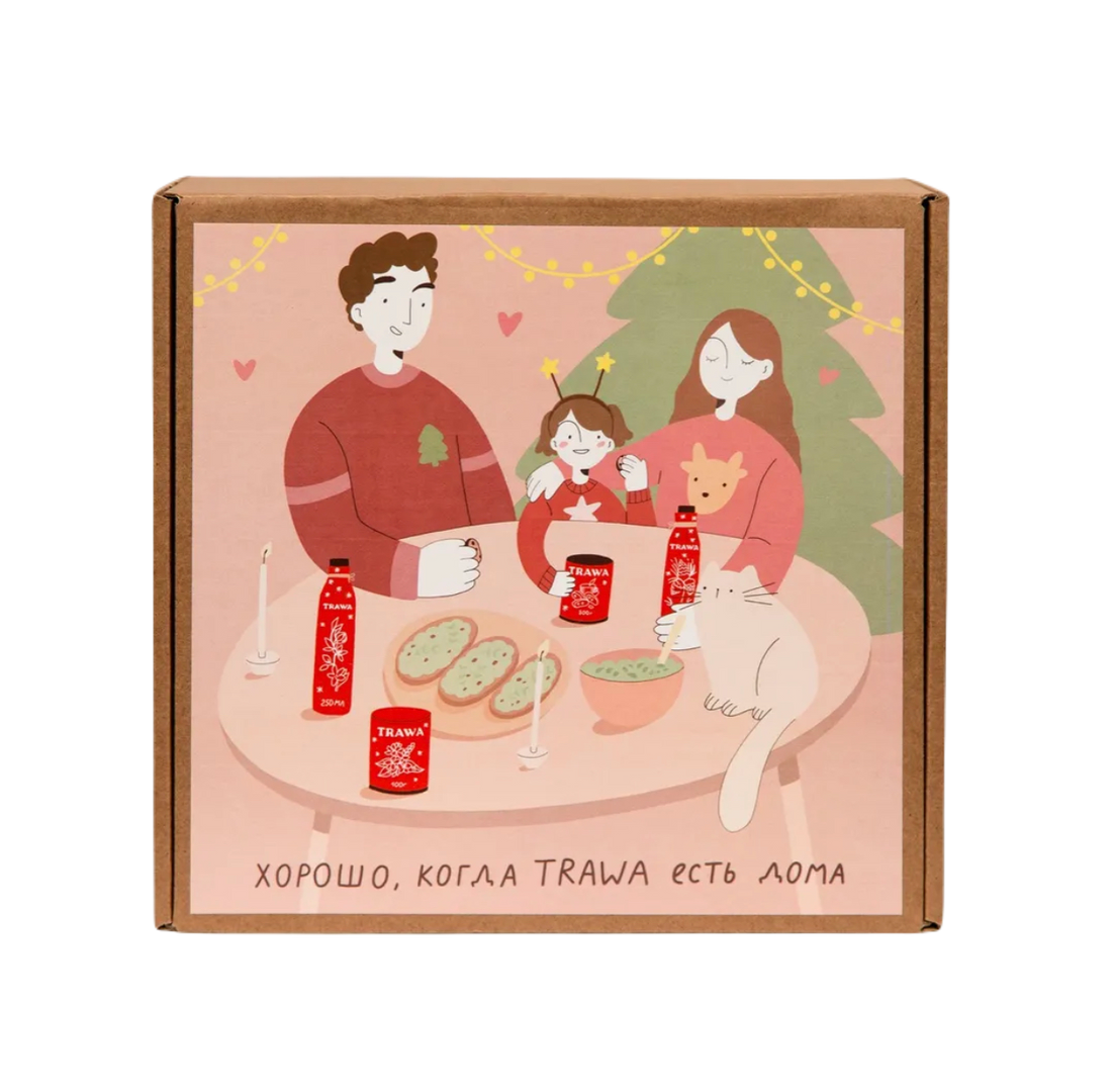 Коробка крафт квадратная Новый год (Семья) купить онлайн на сайте TRAWA